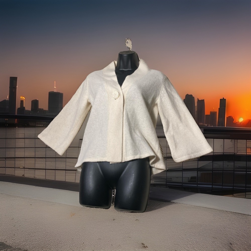 Vintage Carole Little Lambswool Angora Cardigan‎ 3/4 Bell Sleeve Ivory Size S